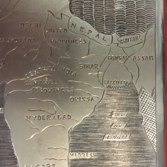 Vtg Heavy Sterling Silver Cigarette Case Map India - Picture 5 of 6